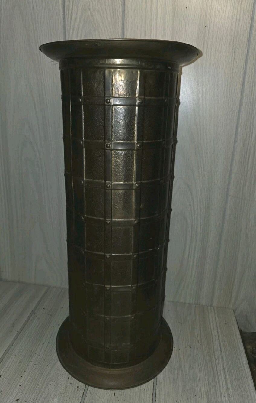 Vtg Lattice Embossed Brass Umbrella Cane Stand Made In England Victorian Read